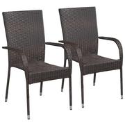 Fotele i krzesła ogrodowe - vidaXL Krzesła ogrodowe, sztaplowane, 2 szt., polirattan, brązowe - miniaturka - grafika 1