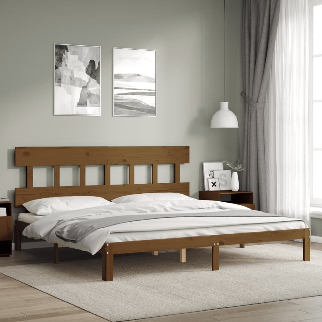 Łóżko z litego drewna z zagłówkiem miodowy brąz 200x200 cm