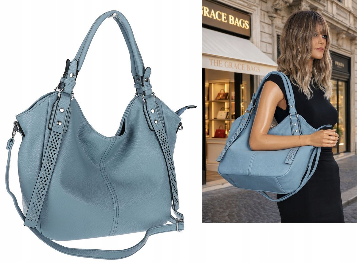 Torebka damska shopper worek listonoszka pojemna na ramię LH6004 Niebieska
