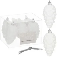 Bombki - Zawieszki świąteczne szyszki 6 szt. ozdoby choinkowe 9,5 cm bombki biały brokat - miniaturka - grafika 1