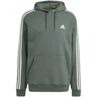 Bluzy męskie - Bluza męska adidas Essentials Fleece 3-Stripes Hoodie zielona IX2366 M - miniaturka - grafika 1