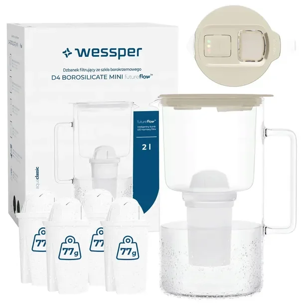 Dzbanek filtrujący szklany Wessper D4 BOROSILICATE MINI FF 2l + 5x filtr