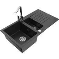 Zlewozmywaki z baterią - Mexen Matias zlewozmywak granitowy 1,5-komorowy z ociekaczem i baterią kuchenną Rita, czarny/złoty - miniaturka - grafika 1