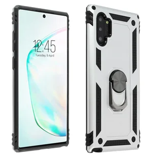 Samsung Galaxy Note 10ands Etui Bi Material Sztywny miękki magnetyczny stojak na pierścionek Srebrny - Etui i futerały do telefonów - miniaturka - grafika 1