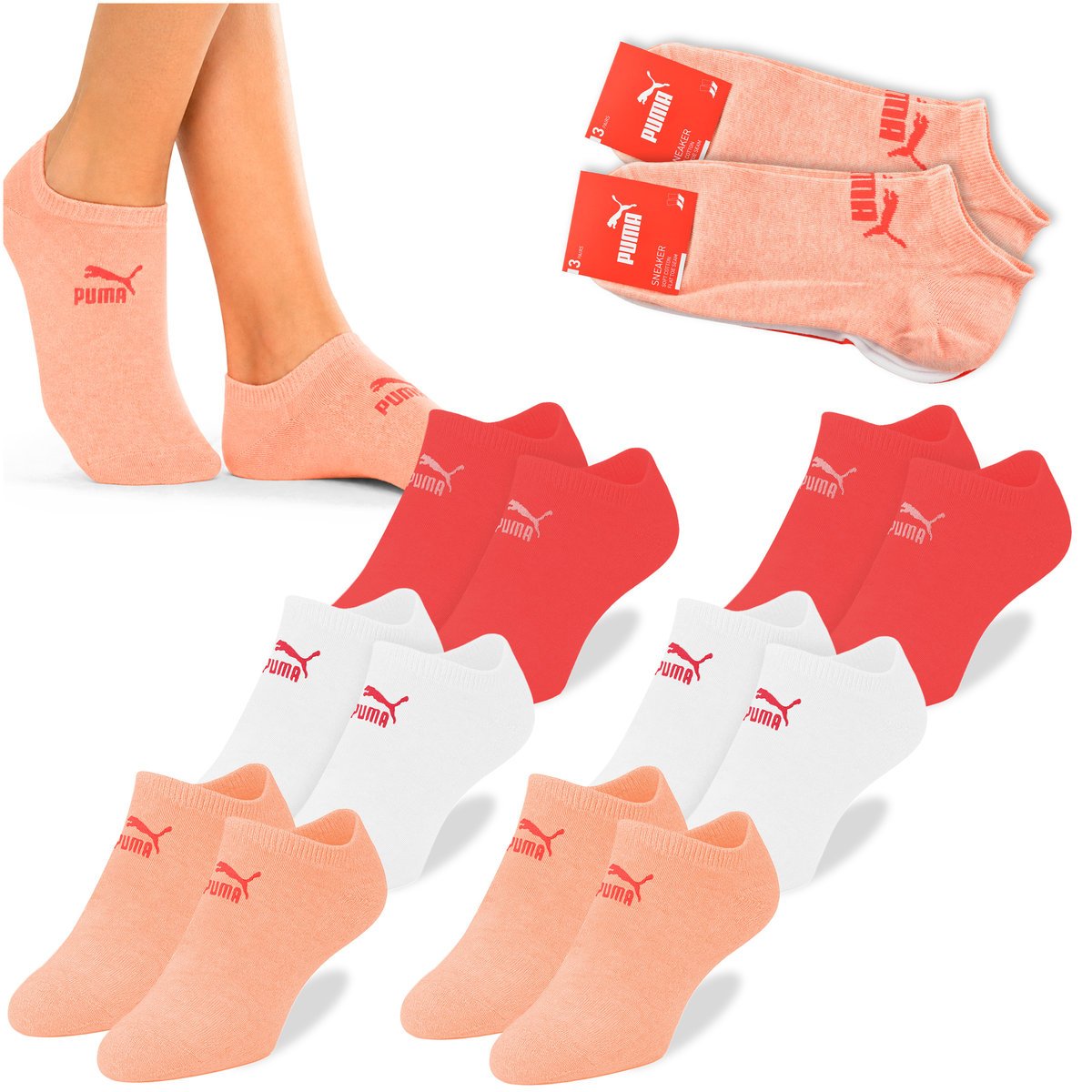 Puma Skarpety Damskie Stopki Bawełniane PEACH CORAL 6 par 39/42