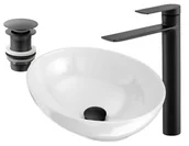 Umywalki - Umywalka Nablatowa Okrągła + Bateria Czarna +Korek - miniaturka - grafika 1