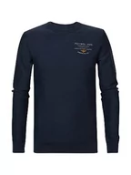 Swetry męskie - Petrol Industries Męski kardigan, okrągły dekolt, basic polo sweter, niebieski (Midnight Navy), XXL - miniaturka - grafika 1