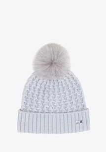 Czapka damska o splocie w drobny wzór szara - Czapki damskie Czapka damska o splocie w drobny wzór szara - Czapki damskie - miniaturka - grafika 1