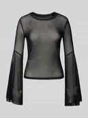 Bluzki damskie - Bluzka z długim, rozkloszowanym rękawem z półprzezroczystego materiału - miniaturka - grafika 1