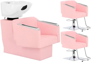 Pikos Zestaw różowy myjnia fryzjerska i 2 x fotel fryzjerski hydrauliczny obrotowy podnóżek do salonu fryzjerskiego myjka ruchoma misa ceramiczna ar.. - Meble łazienkowe - miniaturka - grafika 1