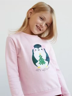 Swetry dla dziewczynek - Sinsay - Bluza z nadrukem - różowy - grafika 1