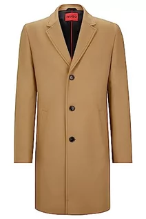 Płaszcze męskie - HUGO Męski płaszcz Malte2341 z mieszanki wełny z guzikami orzechowymi, Medium Beige268, 110 - grafika 1