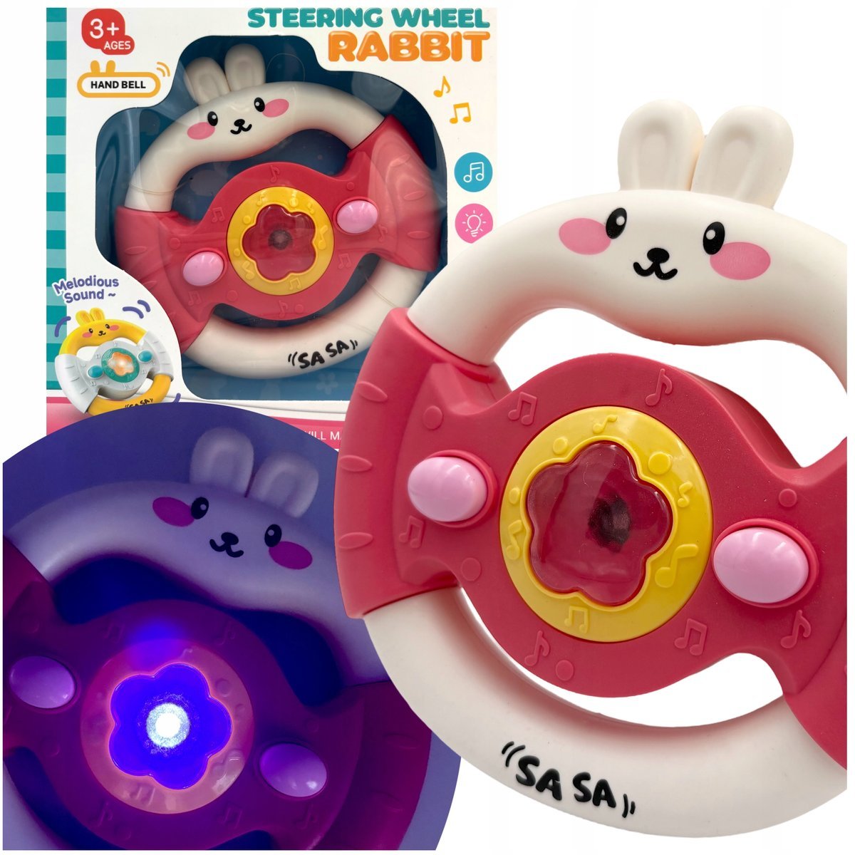 Kierownica na baterie dla dziecka kierownica króliczek z dźwiękiem świecąca