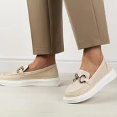 Mokasyny damskie - Beżowe skórzane mokasyny damskie Vinceza 41448 - miniaturka - grafika 1