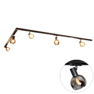 Lampy sufitowe - QAZQA Nowoczesny system oświetlenia szynowego z 5 czarnymi reflektorami jednofazowymi - Iconic Lava - miniaturka - grafika 1