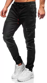 Spodnie męskie - Czarne jeansowe joggery bojówki spodnie męskie slim fit Denley 31008W0 - grafika 1