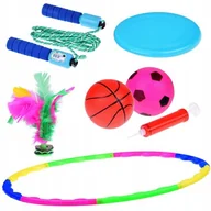 Zabawki i gry sportowe - Zestaw sportowy 5w1 Hula hop Dysk Skakanka Piłki Lotka SP0769 - miniaturka - grafika 1