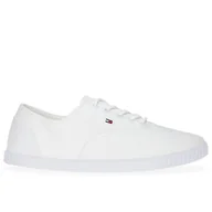 Trampki damskie - Buty Tommy Hilfiger Canvas Lace Up FW0FW07805-YBS - białe - miniaturka - grafika 1