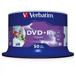 Verbatim DYSKI DVD+R 4.7GB 16x printable 50PK DVD+RVERB 43512 50P - Nośniki danych - miniaturka - grafika 1