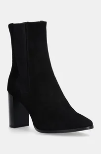 Calvin Klein sztyblety nubukowe HEEL CHELSEA BOOT 85 SUE kolor czarny na słupku HW0HW02192 - Botki damskie - miniaturka - grafika 1