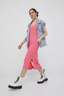 Sukienki - Tommy Jeans sukienka kolor różowy mini prosta - grafika 1
