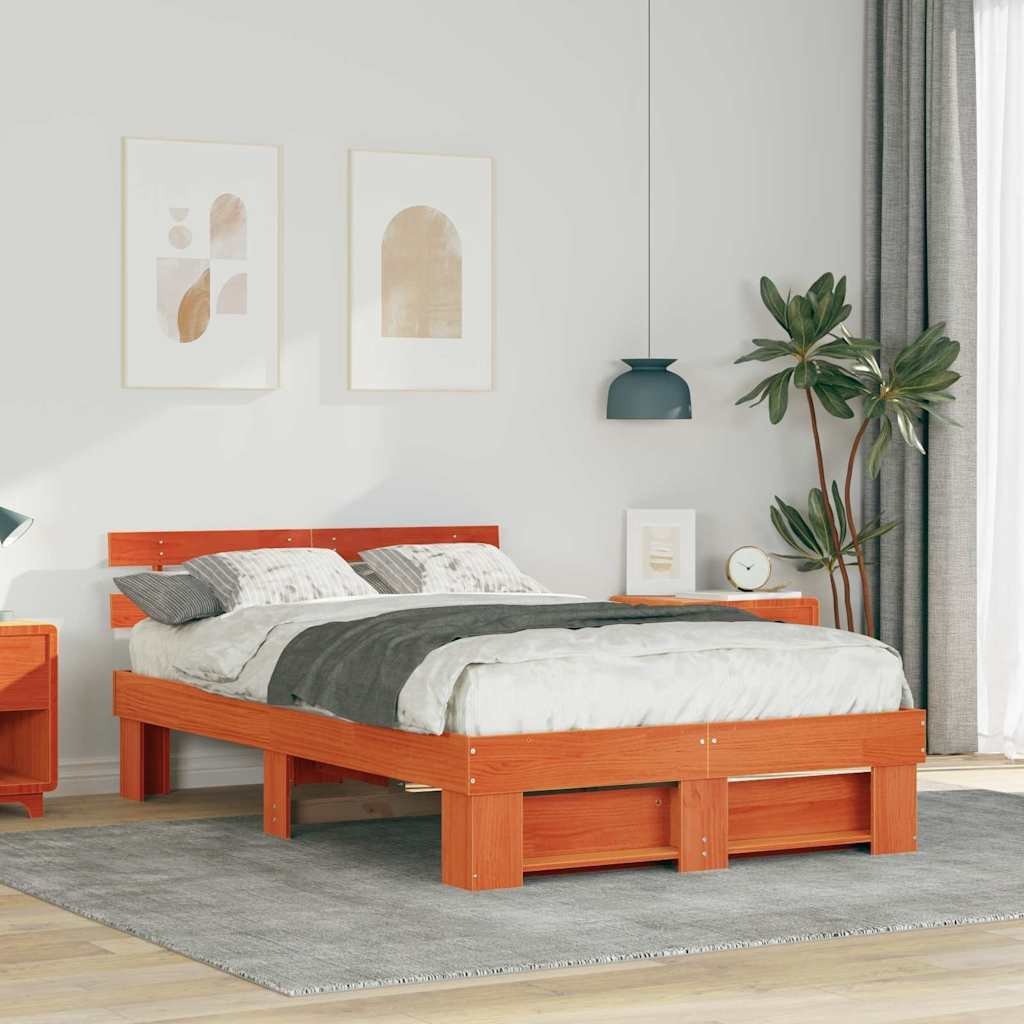 vidaXL Ramka łóżka Woskowy brąz 140 x 190 cm Lite drewno sosnowe
