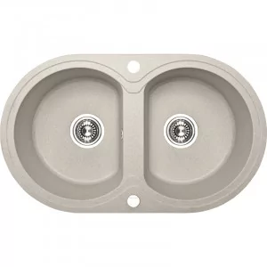 LAVEO SBD 420T DAFNE Zlewozmywak granitowy 2 komory bez ociekacza Wymiary: 470x780x190 mm Kolor: beż W zestawie z syfonem Space Saving i korkiem automatycznym - Zlewozmywaki - miniaturka - grafika 1
