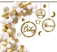 Baby shower i roczek - Balony dekoracje balonowe banner BABY SHOWER łuk KOŁO ZŁOTO BANER złoty - miniaturka - grafika 1