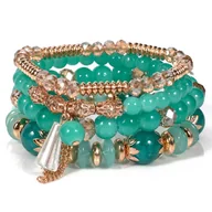 Bransoletki - BRANSOLETKI damskie ZESTAW elegancki KORALIKI złote KRYSZTAŁ - miniaturka - grafika 1