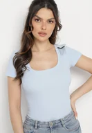 Bluzki damskie - Jasnoniebieska Bawełniana Bluzka z Ozdobnymi Pagonami i Krótkim Rękawem Maelwina - miniaturka - grafika 1