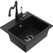 Zlewozmywaki z baterią - Mexen Milo zlewozmywak granitowy 1-komorowy z baterią kuchenną Carla, czarny - miniaturka - grafika 1