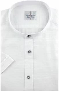 Koszule męskie - Viadi Polo Lniana Koszula Męska Codzienna ze stójką Przewiewna Casual gładka biała z krótkim rękawem w kroju SLIM FIT Viadi Polo N521 Koszula N521 - grafika 1