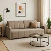 Sofy i kanapy - Sofa Rozkładana z Funkcją Spania IBIZA Dwuosobowa Beżowa Nowoczesna do Salonu - miniaturka - grafika 1