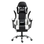 Fotele gamingowe - Fotel dla gracza gamingowy obrotowy krzesło z podnóżkiem biało-czarny Boss - miniaturka - grafika 1