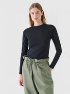 Koszulki sportowe damskie - Damski longsleeve basic 4F 4FWAW24TLONF361 - czarny - miniaturka - grafika 1