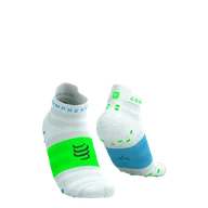 Skarpetki sportowe męskie - COMPRESSPORT Skarpetki do biegania PRORACING SOCKS V4 ULTRALIGHT RUN LOW white/norse blue/neon green - miniaturka - grafika 1