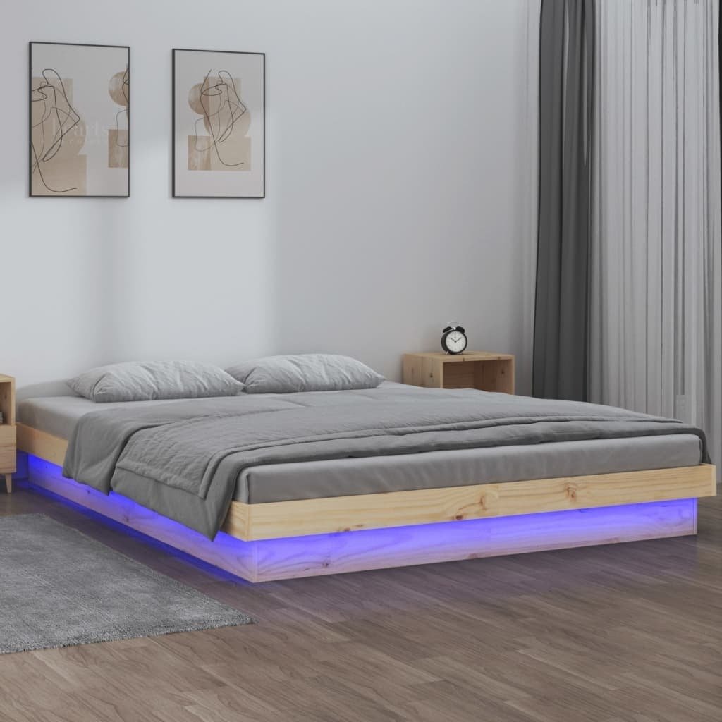 Łóżko z litego drewna z oświetleniem LED 120x200 cm