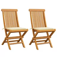 Fotele i krzesła ogrodowe - vidaXL Krzesła ogrodowe z kremowymi poduszkami, 2 szt., drewno tekowe - miniaturka - grafika 1