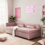 Łóżka - Łóżko Tapicerowane 90x200 cm Narożne Młodzieżowe Tapczan KARO 2 Różowe - miniaturka - grafika 1