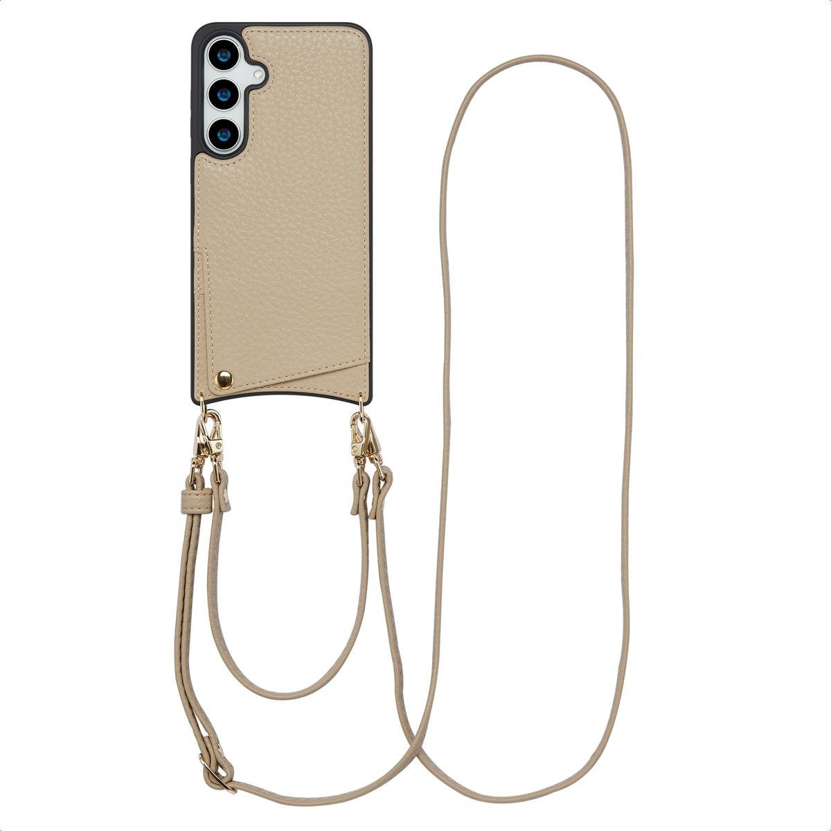 Etui na telefon Selencia Nova ze sznurkiem i uchwytem na kartę do Samsung Galaxy S24 Plus / S25 Plus - beżowy