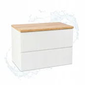 Szafki łazienkowe - Komoda Szafka Łazienkowa Biała Połysk z Blatem Dąb Złoty 80 x 46 x 50 cm - miniaturka - grafika 1