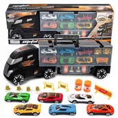 Samochody i pojazdy dla dzieci - Transporter Ciężarówka na Resoraki z Uchwytem 6 Autek Akcesoria Plansza - miniaturka - grafika 1