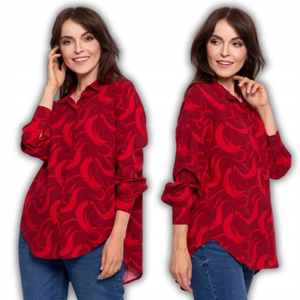 Koszula Damska Wiskozowa Oversize z Wydłużonym Tyłem Luźna MORAJ XXL/3XL PA