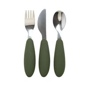 Sztućce dla dzieci - BIBS CUTLERY SET HUNTER GREEN 3 częściowy zestaw sztućców - miniaturka - grafika 1