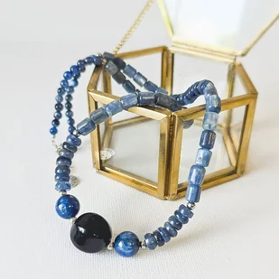 Naszyjnik z kamieni naturalnych kyanit onyks srebro rodowane - Naszyjniki - miniaturka - grafika 1