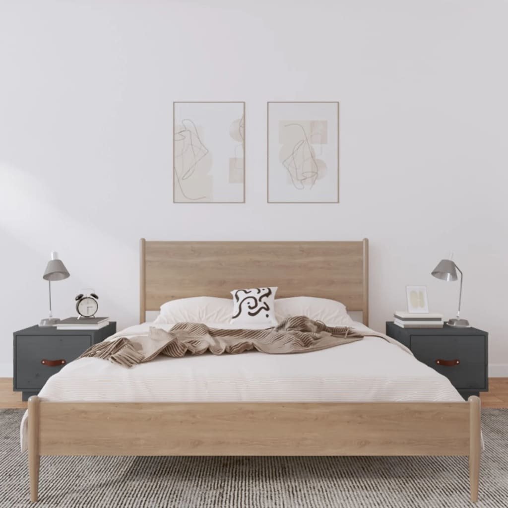 Szafki nocne 2 szt. Szary 40x34x35 cm lite drewno sosnowe