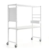 Meble do szkół i przedszkoli - Mobilny stół wielofunkcyjny TEAMWORK, pojemnik na akcesoria, panel narzędziowy, biały - miniaturka - grafika 1