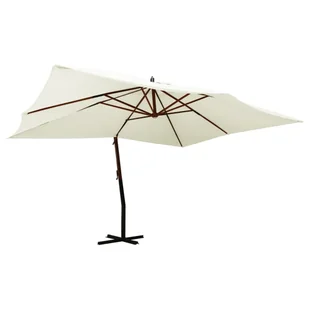 Wiszący parasol z drewnianym słupkiem, 400x300 cm, piaskowy - Parasole ogrodowe - miniaturka - grafika 1