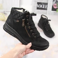 Botki damskie - Wodoodporne skórzane botki ocieplane Rieker W RKR567 - miniaturka - grafika 1