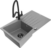 Zlewozmywaki z baterią - Mexen Cesar zlewozmywak granitowy 1-komorowy z ociekaczem i baterią kuchenną Duo, szary - 6514-71-671701-70-B - miniaturka - grafika 1